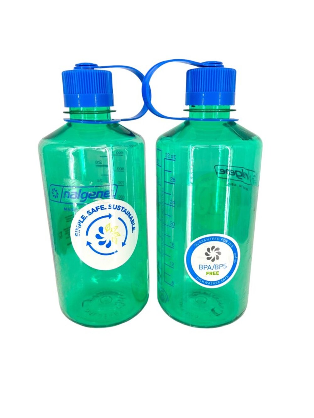 Nalgene 32oz Green Sustain Water Bottles BPA BPS-Free Set of Two NWT